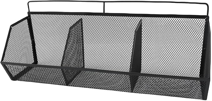 Metal Wire Basket, 3 Grids Wall Hanging Baskets, Wall Mount Slanted Opening Storage Organizer for Kitchen Bathroom Laundry Ro