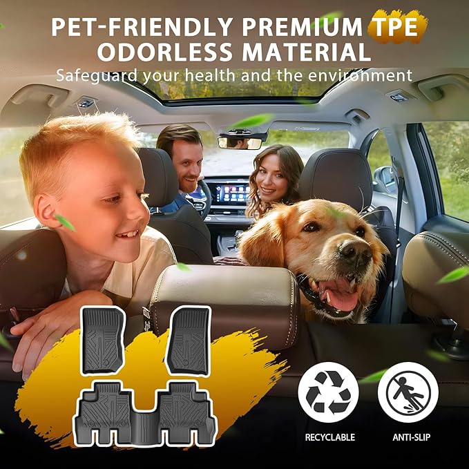 Powerty Floor Mats for Jeep Wrangler JK 2014-2018 Unlimited 4-Door (NOT for JL or 2-Door) All Weather TPE Custom Fit Car Mats Floor Liners 1st & 2nd Row, Black