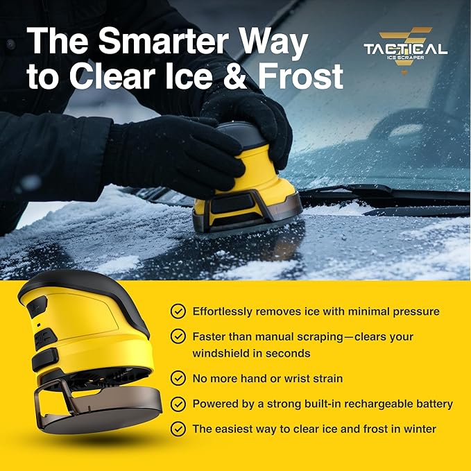 Tactical Ice Scraper Electric Scrapers for Car Windshield with Motorized Rotating Disc Rechargeable Cordless Scratch Free Best Ice Scrapper & Snow Remover Tool for Winter Driving