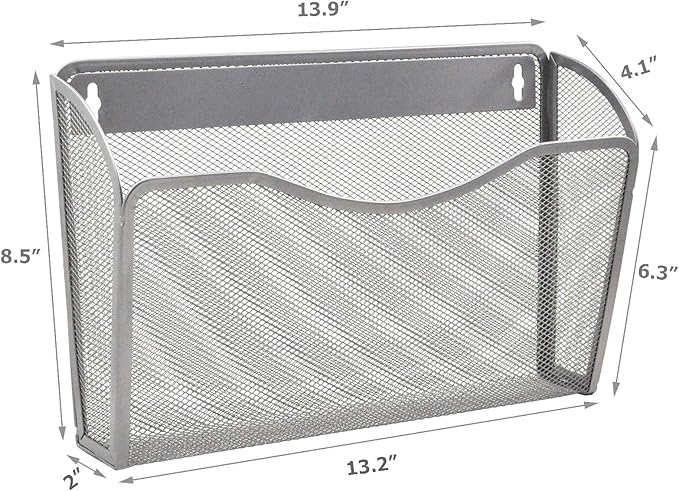 EASEPRES 6 Single Pocket Mesh Hanging File Organizer, Vertical Wall Mounted Magazine File Holder, Mount Basket Mail Paper Doc