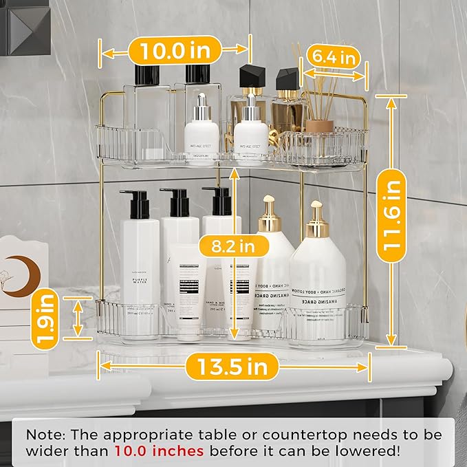 YCIA&DONE Corner Bathroom Counter Organizer, Makeup Organizer for Vanity, Skincare Cosmetic Perfume Tray, Corner Countertop S
