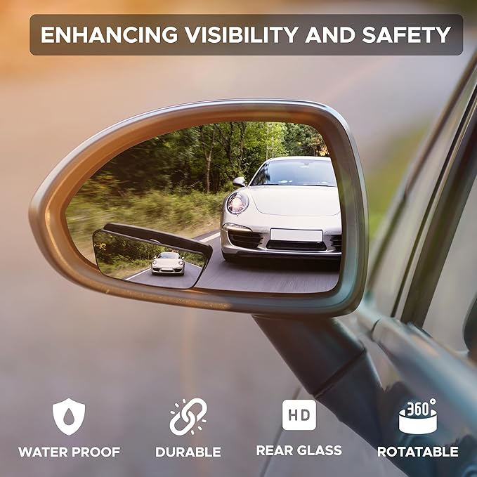 EcoNour Car Blind Spot Mirror (2 Pack) – 2" Rectangle HD Convex Rear View, Wide Angle Adjustable for SUVs & Trucks