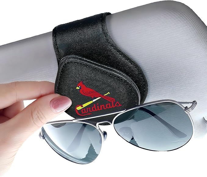 for MLB Boston Red Sox Car Visor Sunglass Holder - Black Leather Eyeglass Case with Team Logo, Clip-On Sun Visor Organizer for Auto Interior, Boston Red Sox Gifts