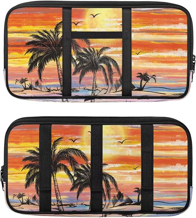 Coconut Tree Zippered Tactical Sun Visor Organizer Universal Car with Straps and Pockets Car Sun Visor Organizer Storage with Picture Holder Easy Installation Universal Fit for Most Cars Suv