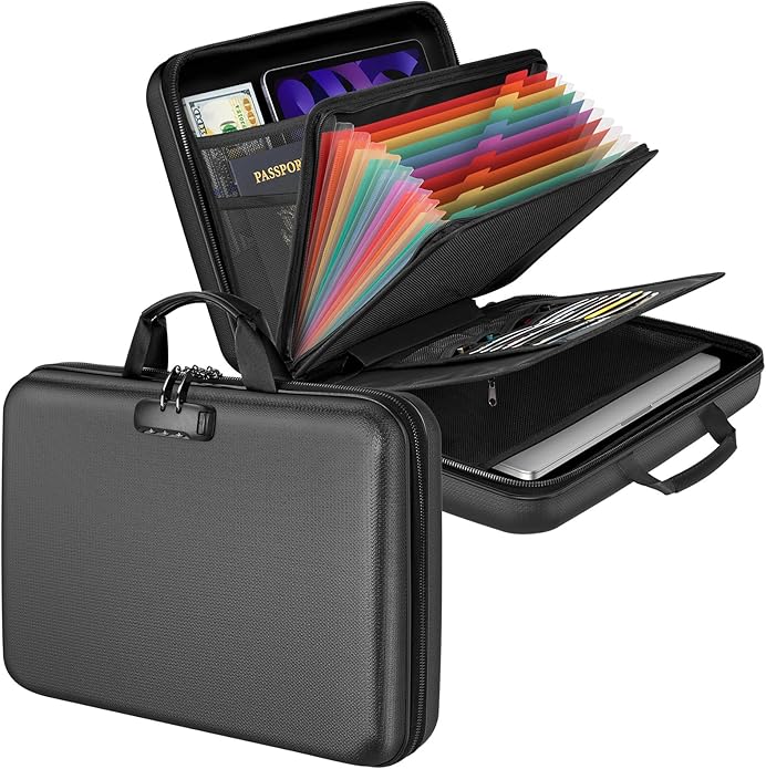 Fireproof Document Organizer Bag, 5200℉ File Organizer Safe Box, Hard Shell Document Bag with 13 Pocket Accordion File Folder