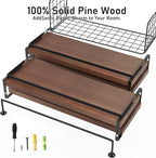 Bathroom Floating Shelves Wall Mounted - 4+1 Tier Rustic Wooden Bathroom Wall Shelves Over Toilet with Wire Storage Basket&To