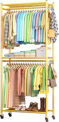 Sakugi Clothes Rack - 33.0" x 12.2" x 79.5" Clothing Rack with Shelves & Wheels, Multi-Functional Wardrobe Closet with Hooks,