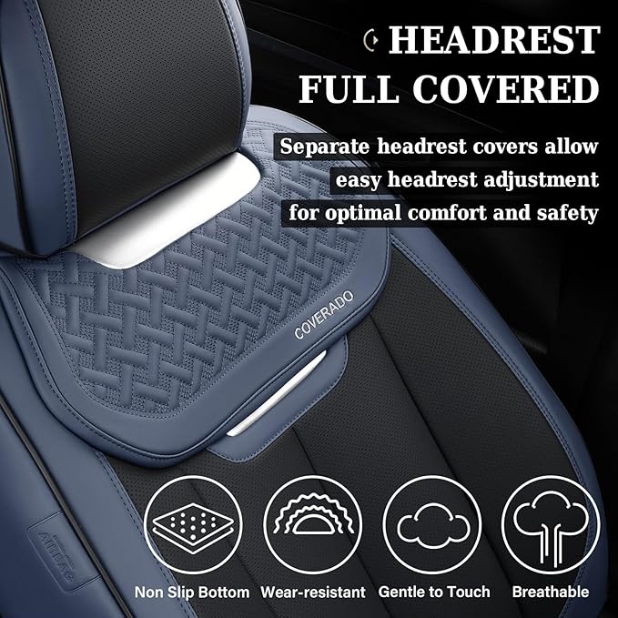 Coverado Front Seat Covers, Breathable Nappa Leather Car Seat Cover, Universal Seat Covers for Cars, Waterproof Car Seat Prot