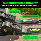Rhino USA Retractable Ratchet Straps (2-Pack) - 2 Inch x 10 Feet (3,033lb Break Strength) - Heavy Duty Auto Self Retracting Tie Down Straps for Truck, Cargo Trailer, Motorcycle, Rad & More - Gray
