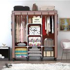 Portable Wardrobe with 10 Storage Racks and 2 Hanging Poles 6 Side Pockets Fleece Cover, Size 130 x 45 x 172 cm, Bedroom Clos