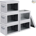 Homsorout Storage Box with Lids - 5 Pack Foldable Clear Window Storage Bins, Large Decorative Storage Bins with Handles, Stor