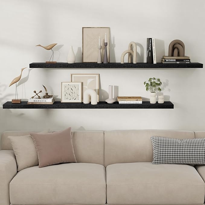 Fun Memories Floating Shelves for Wall, Rustic Wood Wall Mounted Shelves for Bathroom, Bedroom, Living Room & Kitchen, Storag