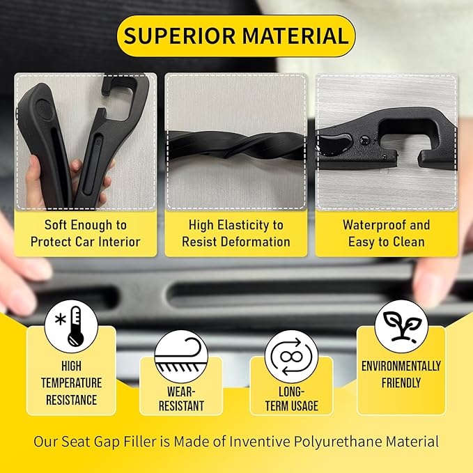 Car Seat Gap Filler 2 Pack, Universal Car Seat Gap Plug Filler 2 in 1, Fill the Gap Between Seat and Console, Seat Gap Filler Crevice Blocker Stop Thing from Dropping for Car SUV Truck Black