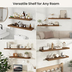 Fun Memories Rustic Wood Floating Shelves for Wall, Space-Saving Wall Mounted Shelves for Bathroom, Bedroom, Living Room and 