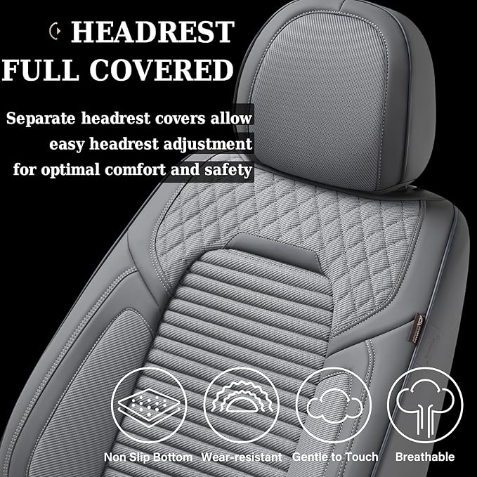 Coverado Car Seat Covers Full Set, Leather Seat Covers for Cars, Automotive Seat Cover Car Accessories Universal Fit for Most