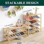 Smiry Long Bamboo Shoe Rack 6-Tier, Stackable Wooden Shoe Organizer for Entryway & Closet, Free Standing Wood Shoe Storage Sh