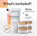 Azuna Air Freshener & Odor Eliminator for Strong Odor | 4 Room Kit Includes (4) Empty Luxe Glass Jar & 24oz Gel Refill with T