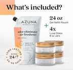 Azuna Air Freshener & Odor Eliminator for Strong Odor | 4 Room Kit Includes (4) Empty Luxe Glass Jar & 24oz Gel Refill with T