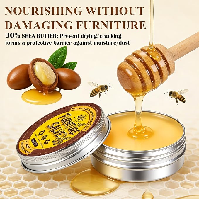 3-in-1 Furniture Salve for Leather 4oz,Polisher, Moisturizer,and Restorer for Couches and Furniture, Beewax Conditioner for L