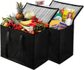 NZ home Insulated Bags for Food Delivery (XL Plus) Grocery Shopping Cooler Bag, Pizza Delivery, Hot & Cold Catering Tote, Reusable, Foldable & Heavy Duty (2 Pack, Black)