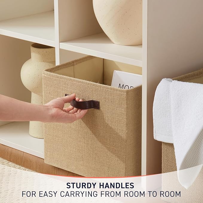 Ornavo Home 10.5 x 10.5 Storage Cube Bins, 6 Pack Jute Baskets, Fabric Storage Bins Shelf Basket Cube Organizer for Closet Fo