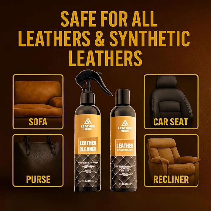 Leather Cleaner and Conditioner Kit – 4-Piece Set with Best Leather Cleaner for Couches, Sofas, Chairs, Furniture, and Car In