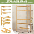 ROMGUAR CRAFT 6-Tier Bamboo Small Shoe Rack, Free Standing Wood Shoe Shelf Storage Organizer for Closet Entryway Stackable (N