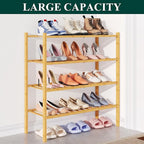 Smiry Bamboo Shoe Rack for Closet, 4 Tier Wooden Stackable Shoe Organizer, Free Standing Shoes Storage Shelf for Entryway, Fr