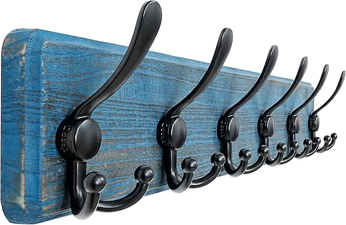 Dseap Coat Rack Wall Mounted - 24" Long 6 Tri Hooks, Heavy Duty Wooden Wall Coat Hanger Coat Hook for Clothes Hat Jacket Clot