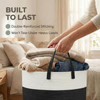 JMvicyroam 115L Extra Large Blanket Basket for Living Room - Woven Cotton Rope Laundry Hamper with Reinforced Handles - Stora