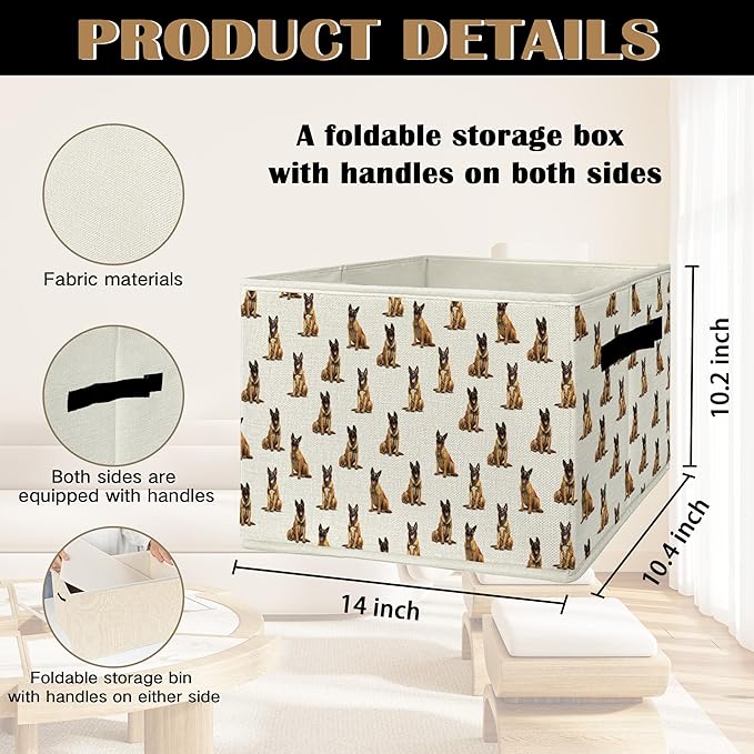 Belgian Malinois Gifts Storage Bins & Boxes with Handles, Dog Mom Dad Lovers Gifts Foldable Basket for Organizing, Dog Collap