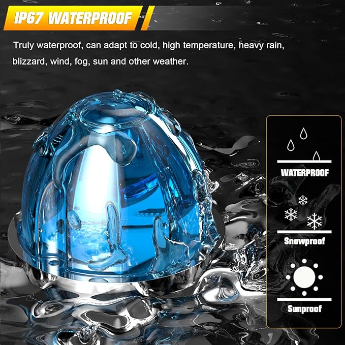 BJZ 10Pcs Ice Blue Watermelon LED Strobe+Constant Marker Lights Dual Function Watermelon-Shaped Side Marker Clearance Tail Top Cap Roof Lights for Trailer Truck Semi-Trailer Heavy-Duty Truck Bus Van