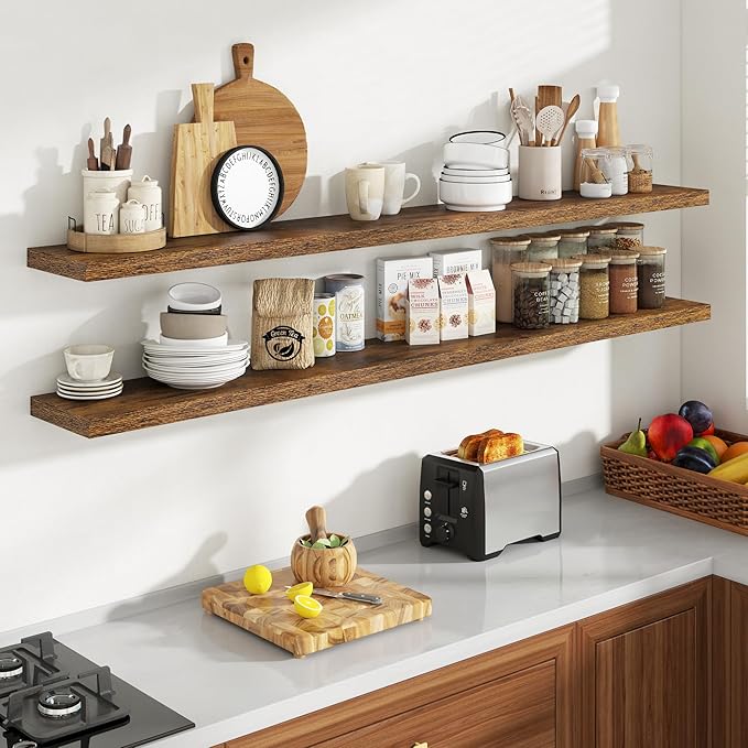 72 Inch Floating Shelves, 8 Inch Deep Floating Shelves for Wall, Hanging Shelf with Invisible Brackets, Deep Shelves for Bath