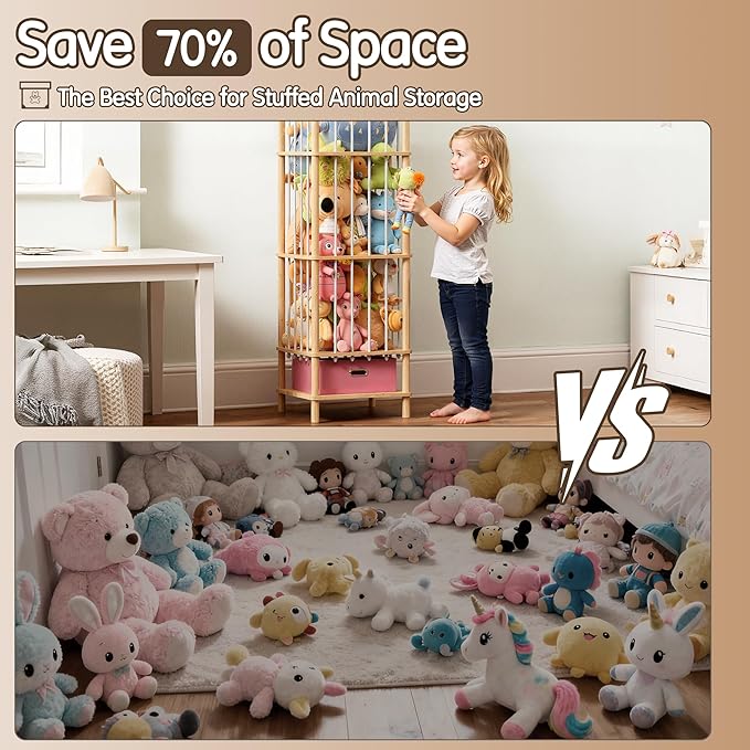 Brelley Stuffed Animal Storage Wood Toy Storage Organizer with Drawer, Large Toy Chest Stuffed animal holder for Kids Nursery