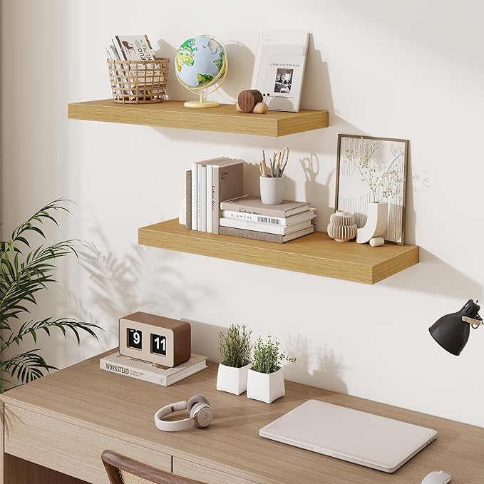 Fun Memories Floating Shelves for Wall, 30 Inch Long Floating Shelves Set of 2, 30 x 10 Wooden Shelves for Wall, Large Storag