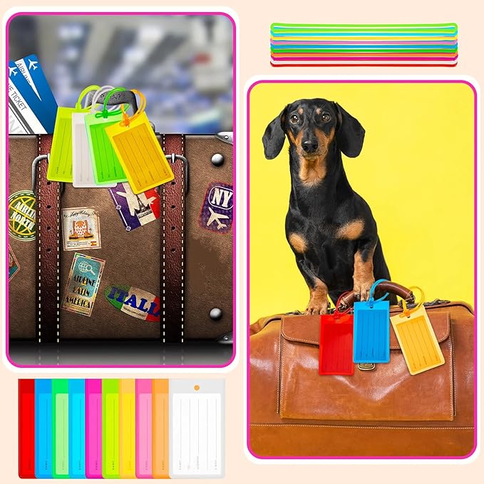 Sumind 100 Pcs Plastic Luggage Tags Assorted Name Identification Labels Flexible Suitcase Tags for Travel Baggage, 10 Colors 
