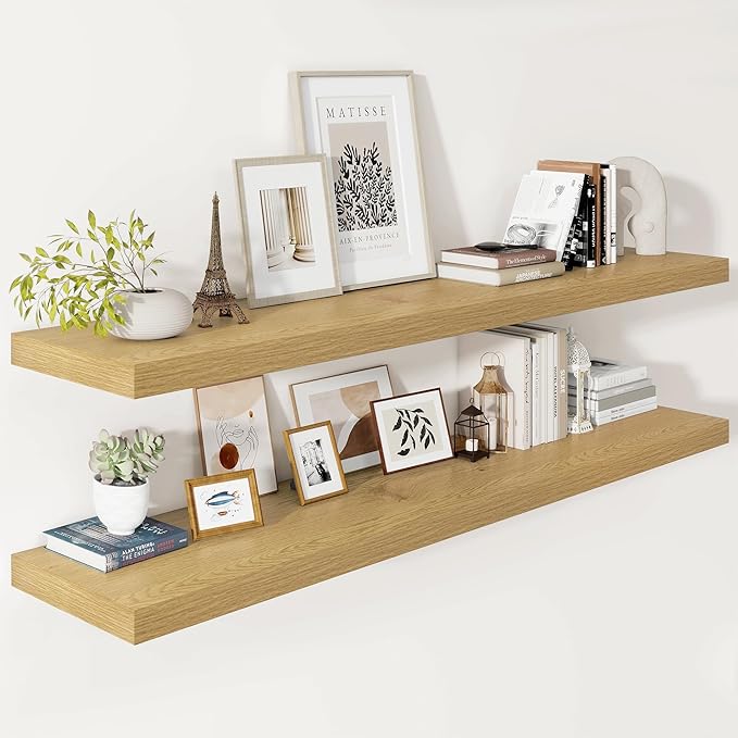 Vivelove 12 Inch Deep Floating Shelves 55 inch Long, 2 Inch Thick Wall Shelves with Invisible Brackets, Shelf for Bedroom Bat