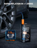 AstroAI L7 Tire Inflator Portable Air Compressor Cordless Mini Bike Pump with Digital Dual Values Display, 150 PSI Car Tires Air Pump with LED Lights&Pressure Gauge for Auto, Motorcycles, Bikes, Balls