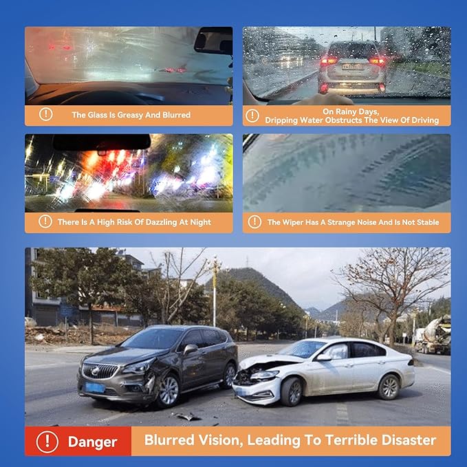 Windshield Cleaner Oll Film Remover & Rain Repellent for Car- Abrasive Glass Cleaner Remove- Oily Stains & Remains of Other C