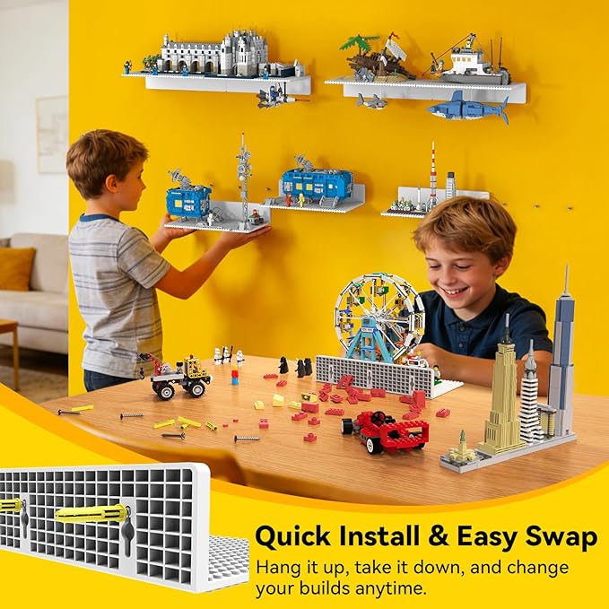 BlissBox 8-Pack Large Display Shelves for Wall Compatible with Lego Building Bricks, 11.3x6.3inch Dual-Sided 36x20 Studs for 