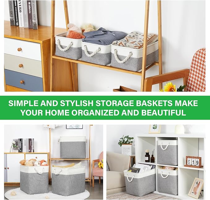 Bidtakay Small Baskets Fabric Storage Baskets for Organizing 3-Pack 12x8x5 Inch Collapsible Storage Bins for Shelves Canvas B