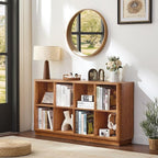 Joaxswe 8 Cube Storage Book Shelf, 52" Long Horizontal Bookshelf with Curved Edge, Floor Standing Wooden Cubby Bookcase with 