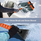 Odoland 33" Extendable Snow Brush with Detachable Ice Scraper for Car Windshield with Foam Grip and 360° Pivoting Brush Head for Christmas Car Auto Truck SUV, Orange