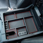 JKCOVER Compatible with Center Console Organizer Tray Toyota Tundra 2014 2015 2016 2017 2018 2019 2020 2021 Tundra Accessories,Insert ABS Black Materials Armrest Box Secondary Storage (RED Trim)