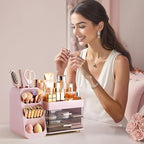 HBlife Makeup Organizer with Brush Holder for Vanity, Large Plastic Bathroom Countertop Organizer Skin Care Storage, Easy to 