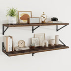 Floating Shelves, 12 Inch Deep Rustic Wood Wall Storage, 48W x 12D Wall Shelves Set of 2, Heavy Duty Metal Brackets, Large In