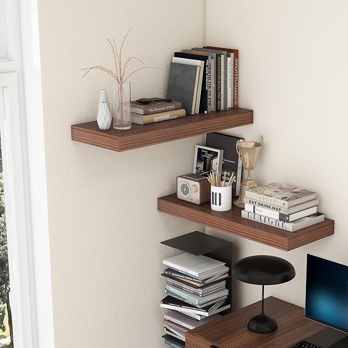 30 Inch Floating Shelves | 12 Inch Deep Walnut Floating Shelves Set of 2 | 30" W x 12" D Rustic Wood Shelves for Wall | Deep 
