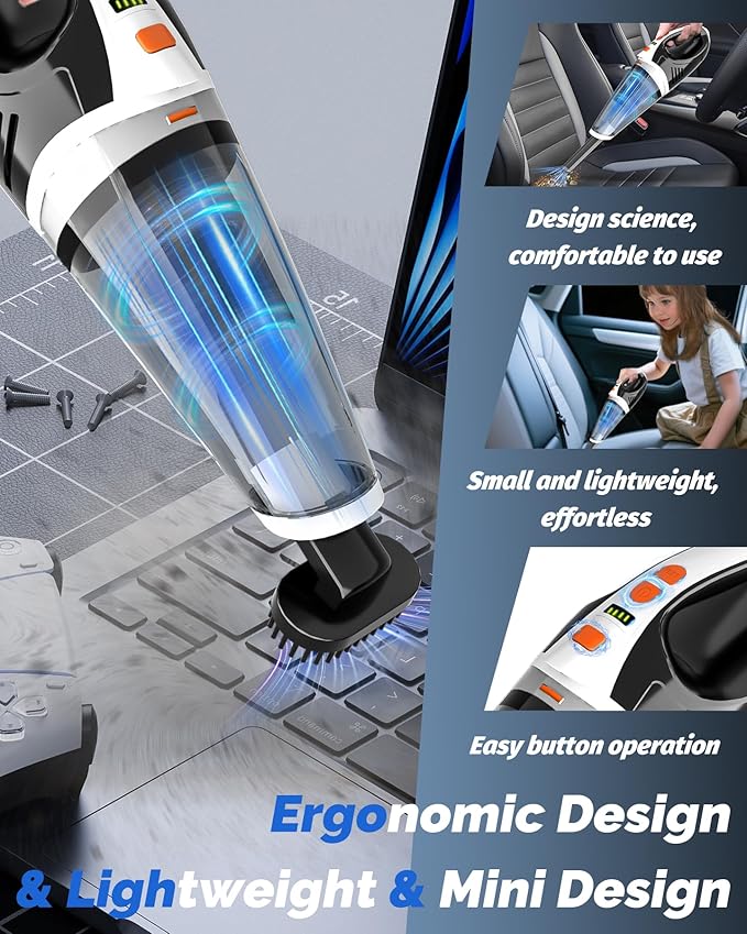 BRL Handheld Vacuum Cordless, Brushless Car Vacuum Cleaner with 12000PA Powerful Suction, 2 Suction Modes Mini Hand Vacuum, D