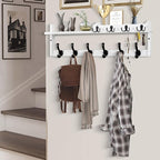 Coat Rack Wall Mount with Shelf, 27.5" Entryway Wall Hanging Shelf, Coat and Key Hanger with 10 Dual Hooks, Mail Organizer an