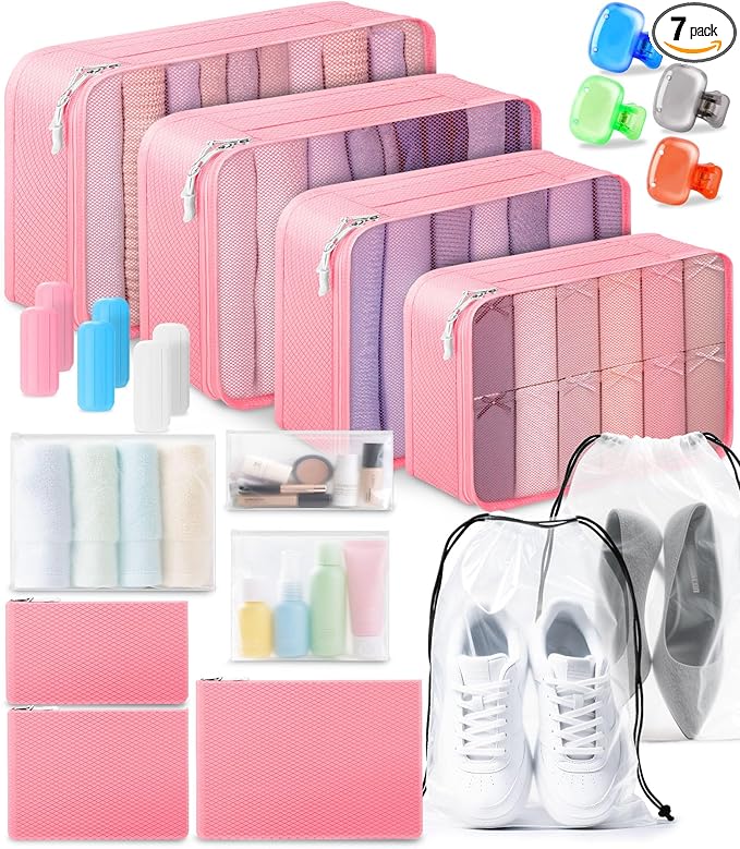 All-in-One 22 Pcs Packing Cubes for Travel Essentials –Includes Cubes,toothbrush covers，Silicone Bottle Cover,zipper bags, Ma